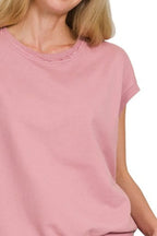 Zenana Cotton T-Shirt French Terry Round Neck Cap Sleeve Light Rose 6fac2283-392e-483e-87b0-4ad41a0504a1-Max-Origin Trendsi