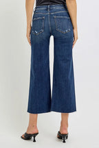 RISEN Crop Jeans Women's High Rise Wide Button Up Dark Washed 6fb61ae086484701a12136393e9e194f-Max-Origin Trendsi