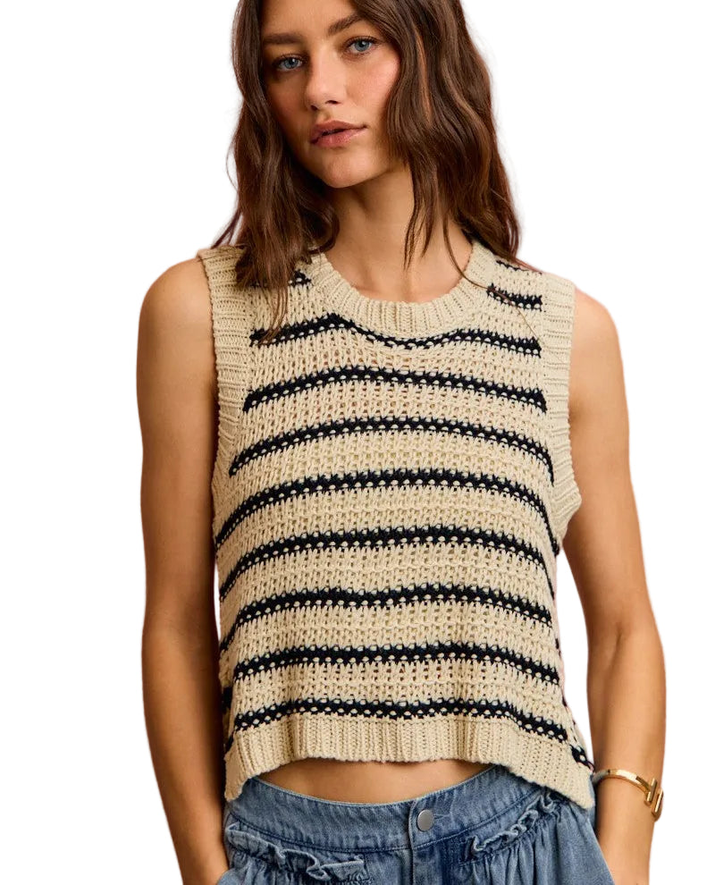 SO ME Low Gauge Textured Stripe Sleeveless Sweater Top Women’s Knit Tank S-L