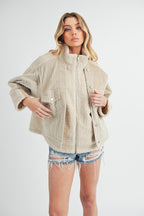 Aemi + Co Corduroy Sherpa Jacket Fake Two Pieces Turtleneck with Pockets Sand 6fbcbbe6-6212-421d-8674-395d75607c2d-Max Trendsi