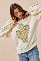 BiBi Womens Sweatshirt Cactus Embroidered Cream Fleece Pullover 6fc02e32f2554f7c91e25a497427ae96-Max-Origin Trendsi