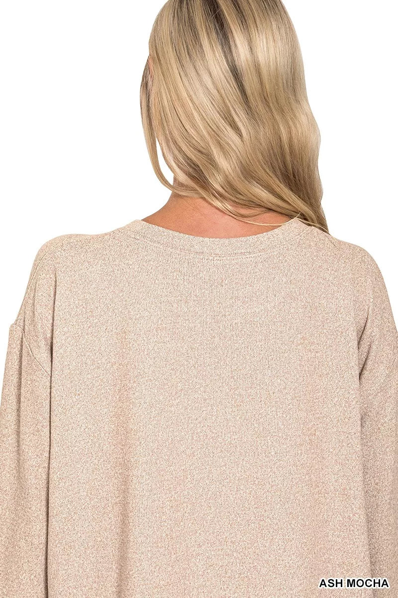 Zenana Womens Set Mocha Soft Melange Long Sleeve Top Tee and Shorts 6fc1421210d54b86ac32e26a47b83677-Max-Origin Trendsi