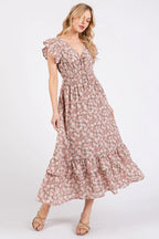 Mittoshop Midi Dress Flower Print Ruffle Cap Sleeve V-neck Mauve Floral MAUVE 6fc1aa0fe5d3482482985501498405ba-Max-Origin Trendsi