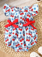 Children's Cherry Print One-Piece with Ruffle Sleeves