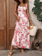 Floral Print Maxi Dress with Tie Straps