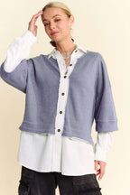 Davi & Dani USA Shirt Faux Layered Blue French Terry Contrast Ribbed Knit Top 6fe14e48-ceb2-4899-9507-4c3b99e662b7-Max Trendsi