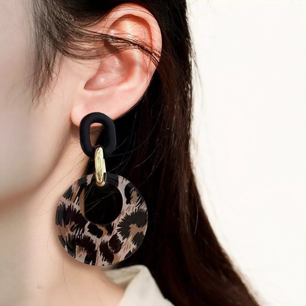 Leopard Dangle Earrings Printed Circle 18K Gold-Plated Women's Jewelry Chocolate One Size 6fe30b01-60f8-46e3-af33-ac310fbac73c-Max-Origin Trendsi