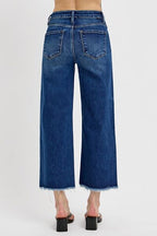 RISEN Women's Jeans Wide Leg Buckle Raw Hem Cropped Dark Washed Basic Style 6fec559e-a647-4296-832f-c417c4dd6ace-Min Trendsi