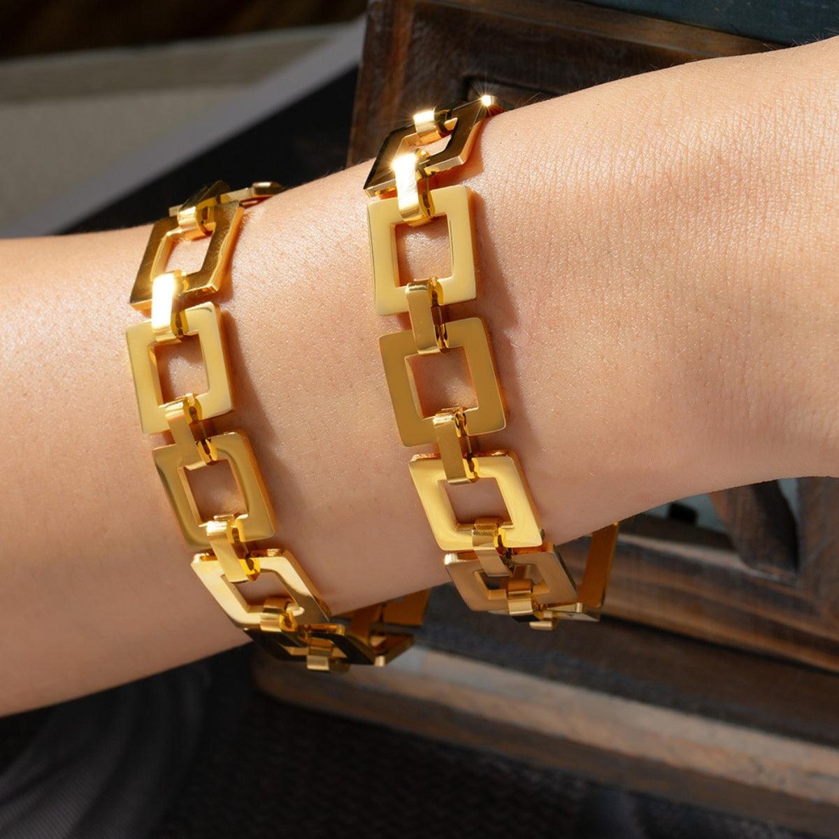 Bracelet 18K gold-plated Titanium Steel Hollow Square Chain Gold One Size 6fec6fbe-51c5-40f9-8d92-699d8f528dea-Max Trendsi