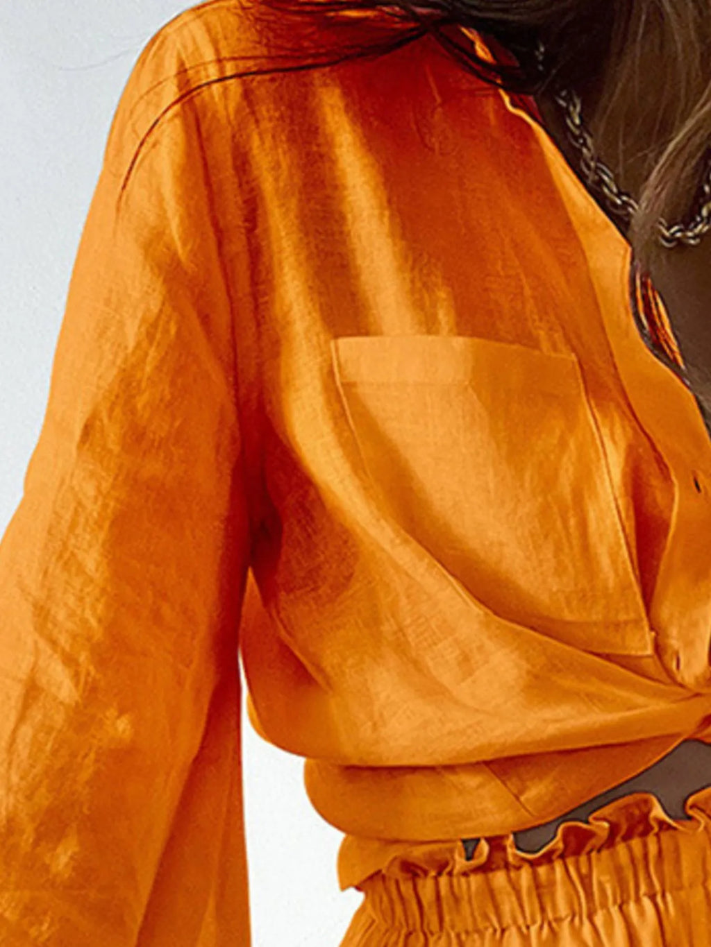 Women's Outfit Set Shirt Balloon Long Sleeve Top and Shorts Lightweght 70029054-7d1a-4eaa-a0a5-bb96bfabef2b-Max-Origin Trendsi