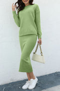 Women Sweater Set Round Neck Knit Top and Midi Skirt Basic Style 2 Pcs Gum Leaf One Size 70097afa-32e2-45ec-8268-d0d38bdfb9d4-Max Trendsi