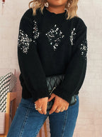 Women's Sweater Sequined Diamond Pattern Oversized Knitwear 700fb1713e4149198fe7439658f35578-Max-Origin Trendsi