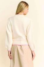 Women Sweater Davi & Dani Flower Patch Fuzzy Mock Neck Ivory Knitwear 703db5bb-9331-46b3-8f33-be7c3d3b08df-Max Trendsi