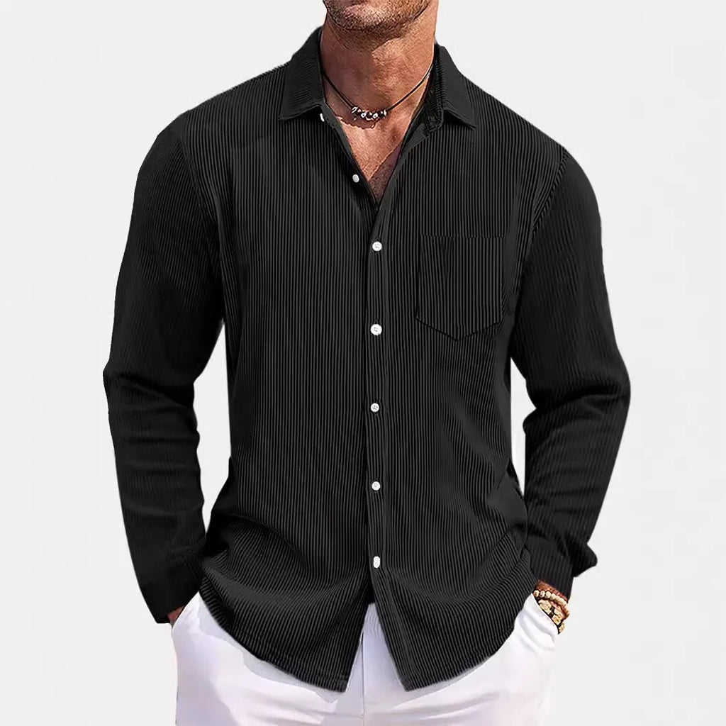 Men's Long Sleeve Shirt Striped Single Breasted Patch Pocket Top S-5XL Black 7047aa0933684a15abb1475388b28210-Max-Origin Trendsi