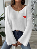 Sweater Heart Embroidered Boat Neck Dropped Shoulder Long Sleeve 70493841-d179-4fe4-ba1a-c42ee3a5a8a5-Max Trendsi