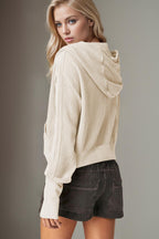 Double Take Hooded Jacket Waffle-Knit Zip Up Long Sleeve 705291bf-5043-4c52-82b4-73994cb2bfa0-Max Trendsi