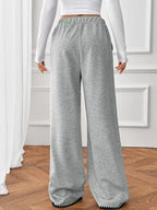 Women's Pants Cotton Gray Wide-Leg Drawstring Pocketed with Trim Joggers 70650b2737714751b0ca4eb98d6872ca-Max-Origin Trendsi