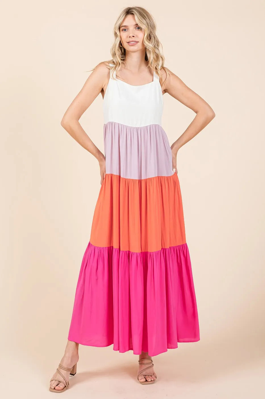 Mittoshop Maxi Tank Dress Fuchsia Pink Color Block Tiered Pull-On FUCHSIA MULTI 7069b60bfe4f413fb9fa3c2722635d93-Max-Origin Trendsi