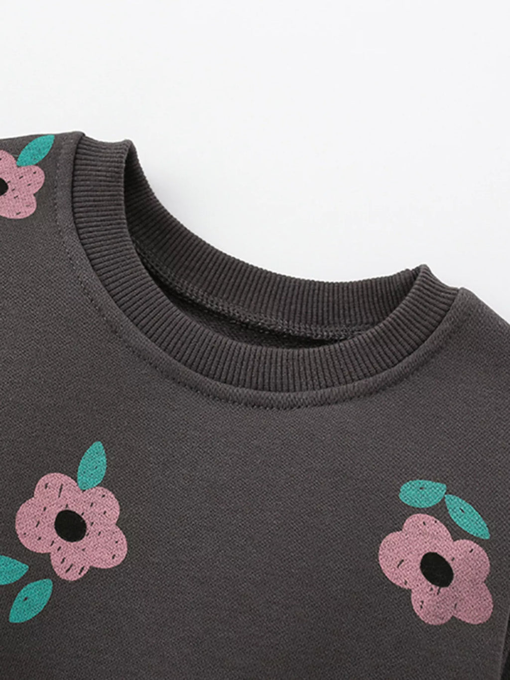 Children Girls Swetashirt Brown Floral Print Crew Neck Pulover 70779773a8f94c668e9591a08f2cb520-Max-Origin Trendsi