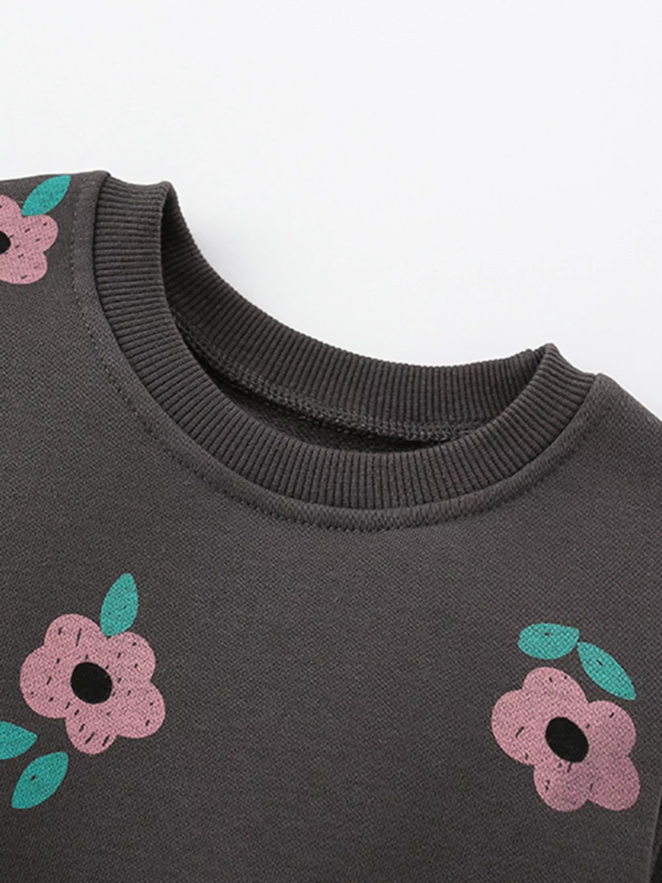 Children Girls Swetashirt Brown Floral Print Crew Neck Pulover 70779773a8f94c668e9591a08f2cb520-Max-Origin Trendsi