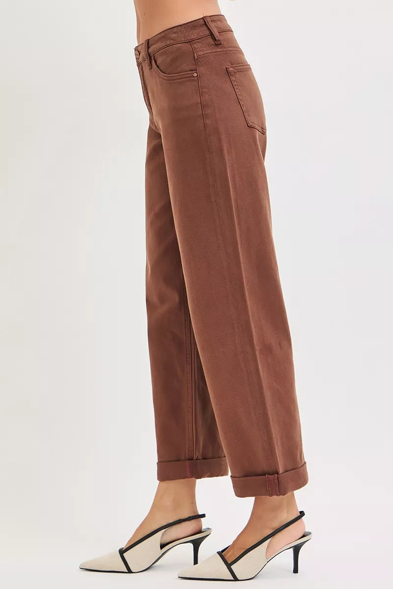 RISEN Baggy Pants Brown Tummy Control Mid Rise Ankle Barrel Plus Sizes