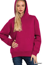 Zenana Fleece Hoodie Burgundy Kangaroo Pocket Pullover 70826a28e8b74bd49ab1d6b5b669415b-Max-Origin Trendsi