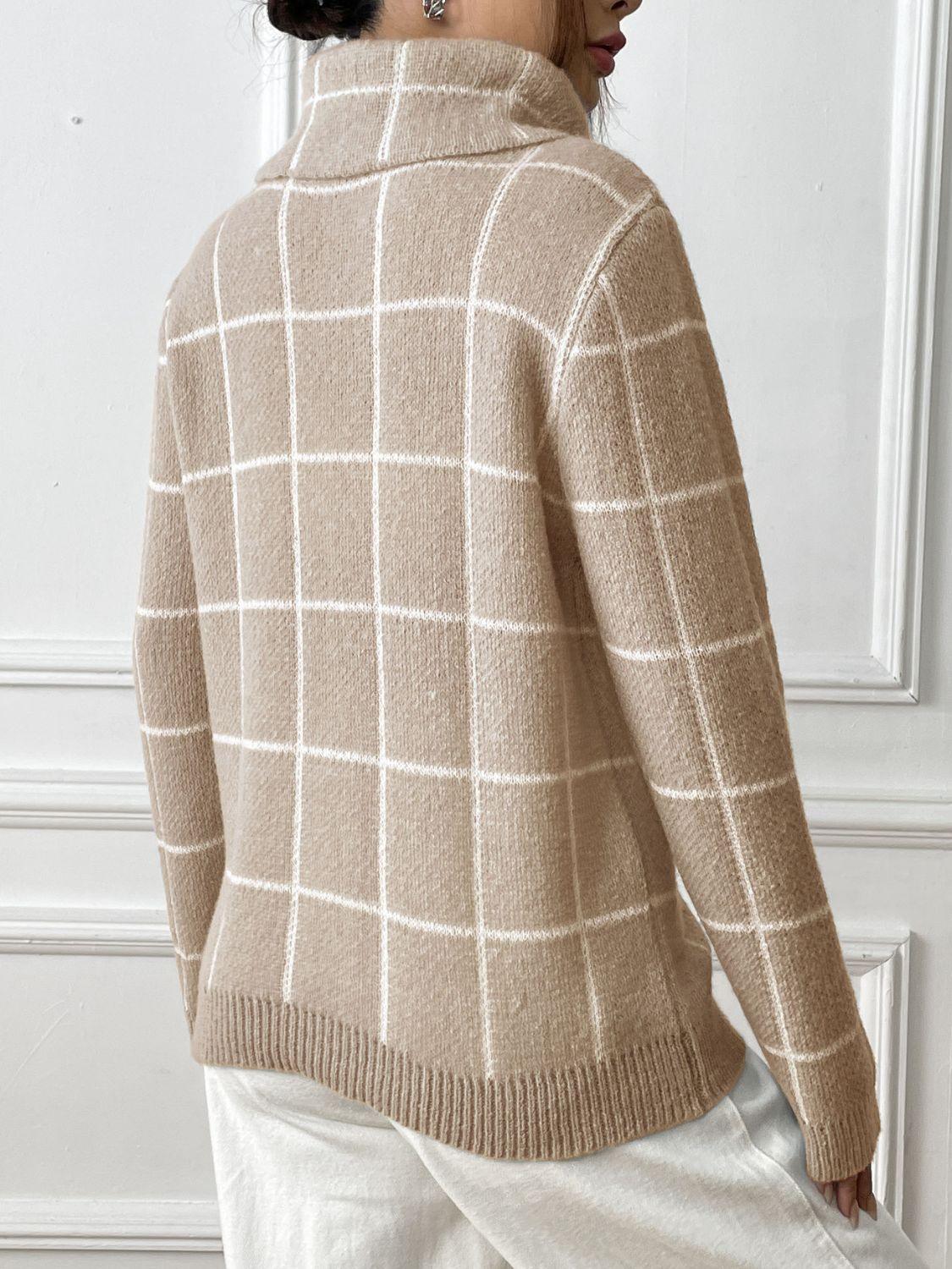 Heart Plaid Sweater Turtleneck Long Sleeve Casual Knitwear 70a9c1ce-be53-4510-b346-e2aff968e724-Max Trendsi