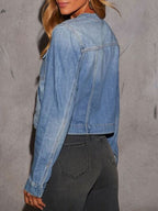 Cargo Denim Jacket Snap Down Women's Long Sleeve Cropped Outwear 70bd5914-a1dd-4706-9566-8f01c785aefd-Min Trendsi