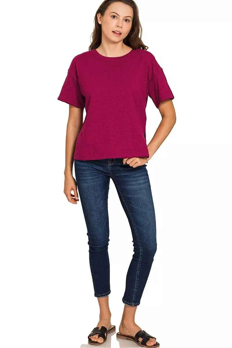 Zenana Cotton Slub Short Sleeve Tee