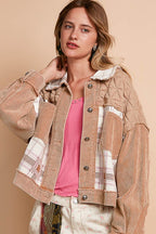 POL Corduroy Jacket Jacquard Patchwork Brown Button-Up Long Sleeve 70e826ca-b73a-4c8e-a7e5-0e4e912431f1-Max Trendsi