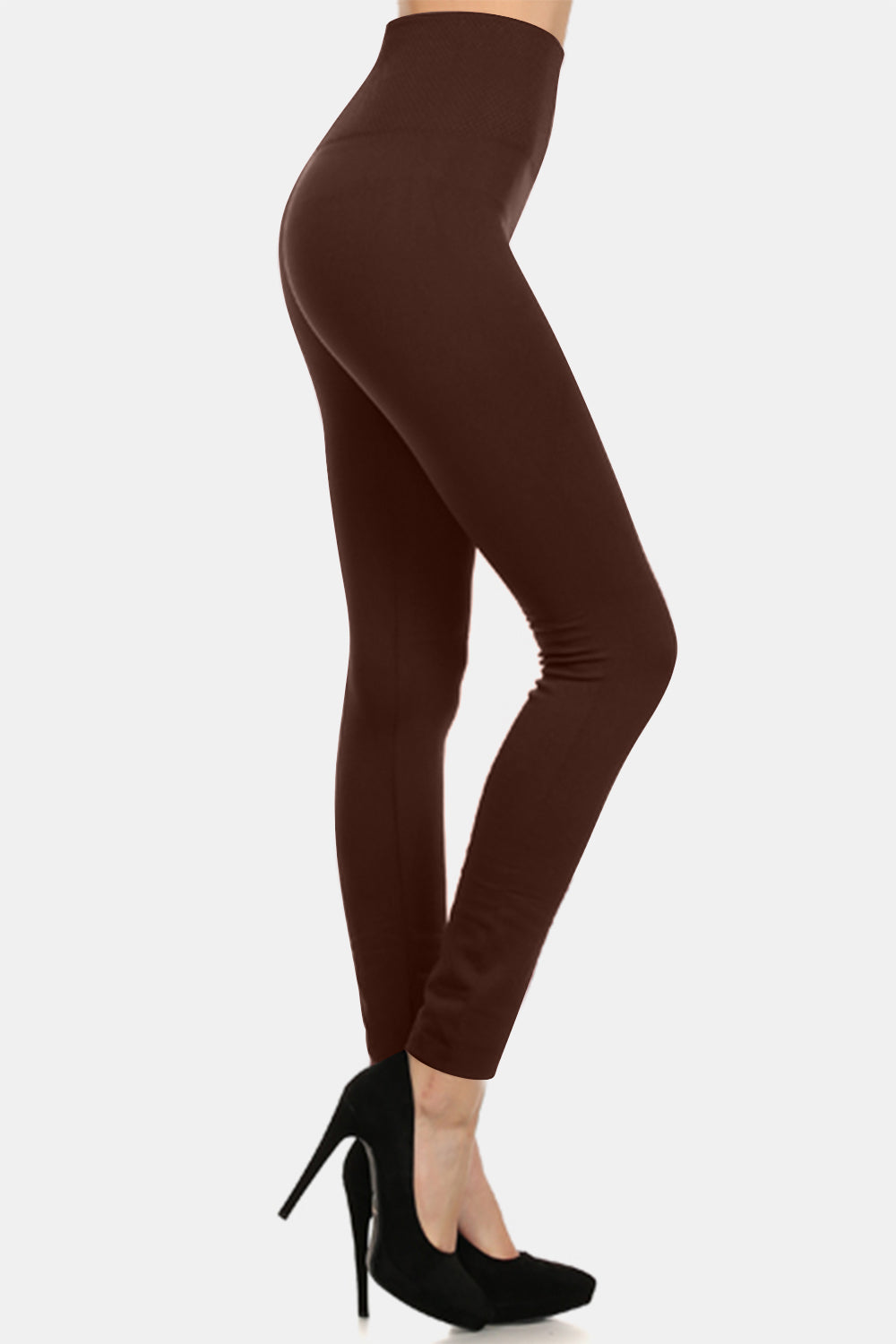 Yelete Plus Size Leggings Brown Women Seamless Fleece Lined Basic