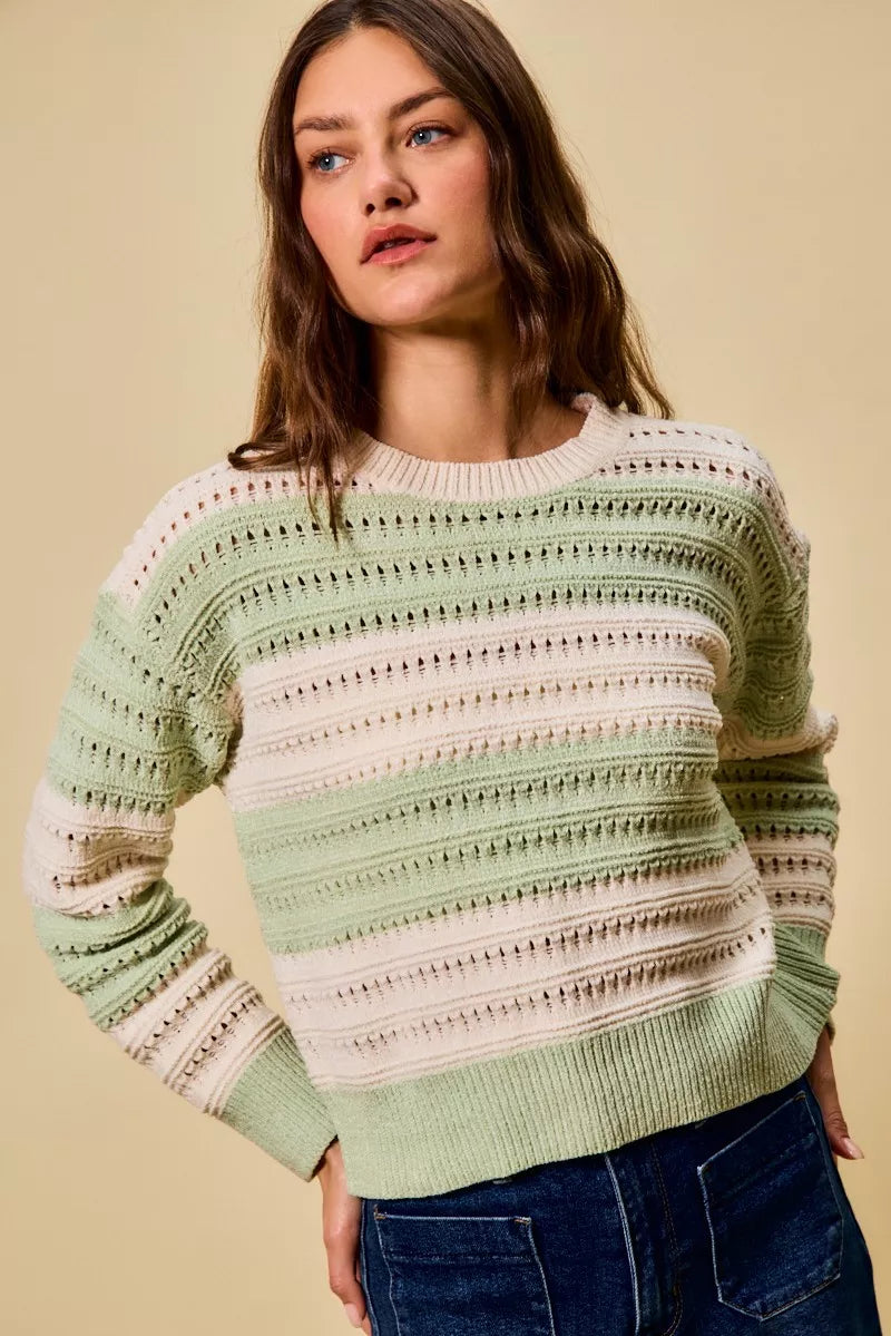 SO ME Women Sweater Openwork Round Neck Wide Stripe Textured Top 70ffd83a-5701-4ac5-a949-94ed8b04e8e1-Max-Origin Trendsi