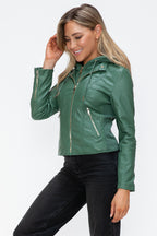 Snobbish Faux Leather Women Jacket Zip Hooded Pocketed Green Basic 71027f5f-90de-4399-87df-d709dd92cb27-Max_4cd3e086-faf4-4258-855d-38d72002a0d6 Trendsi
