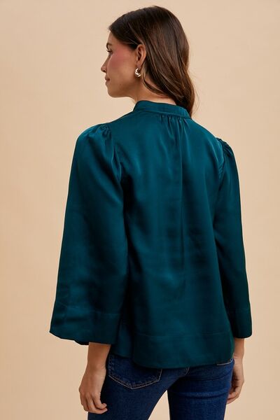 Annie Wear Satin Blouse V Neck Notched Long Sleeve 7124358b-c524-4528-a612-ea817da84980-Min Trendsi