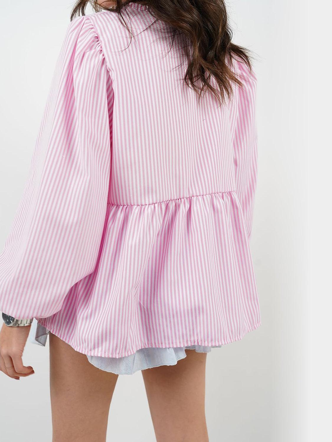 Blouse Front Tied Round Neck Long Sleeve Cotton Blend Tops 7133e16c-19ac-414a-a8b3-23db96ad761c-Max_de2267ea-600d-4748-ab0a-d0bdc92f8e50 Trendsi