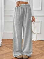 Women's Joggers Gray Wide Leg Lace Waistband Detail Casual Pants 7138b44df9d449ba99f98aa2ce69d2ba-Max-Origin Trendsi