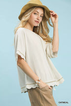 Umgee Womens Blouse Linen Blend Scallop Trim Top 714210b7-18fb-43e4-94ac-1ff2671b0ada-Max-Origin Trendsi