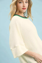 Umgee Womens Pullover Ecru Ribbed Knit Top with Contrast Geen Trim 7144f85b-7df4-4d5c-bf35-e7ba75df4e29-Max-Origin Trendsi
