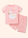 Children's Swan Print Short Sleeve T-Shirt and Shorts Set