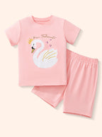 Children's Swan Print Short Sleeve T-Shirt and Shorts Set
