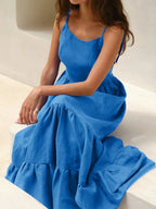 Maxi Cami Dress Cotton Backless Tiered with Ruffled Hem Dark Blue 7164deb0-017f-440a-b3ae-ba351b406a20-Max-Origin Trendsi
