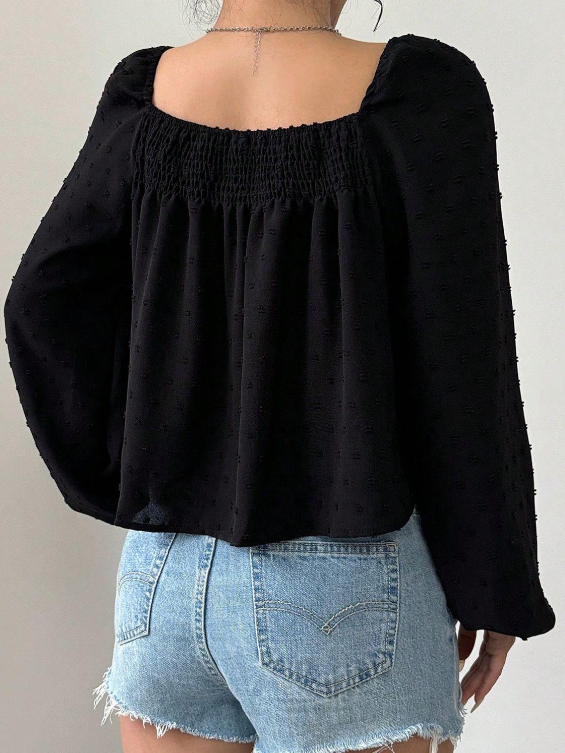 Blouse Swiss Dot Square Neck Long Sleeve Tops 7168fdfb-f8eb-45b1-8447-3bf1ed3c2fba-Max Trendsi