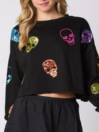 Women's Sweatshirt Sequin Skull Long Sleeve Pullover 71866026-e8a4-48d3-a5af-84b258c1250c-Max-Origin Trendsi
