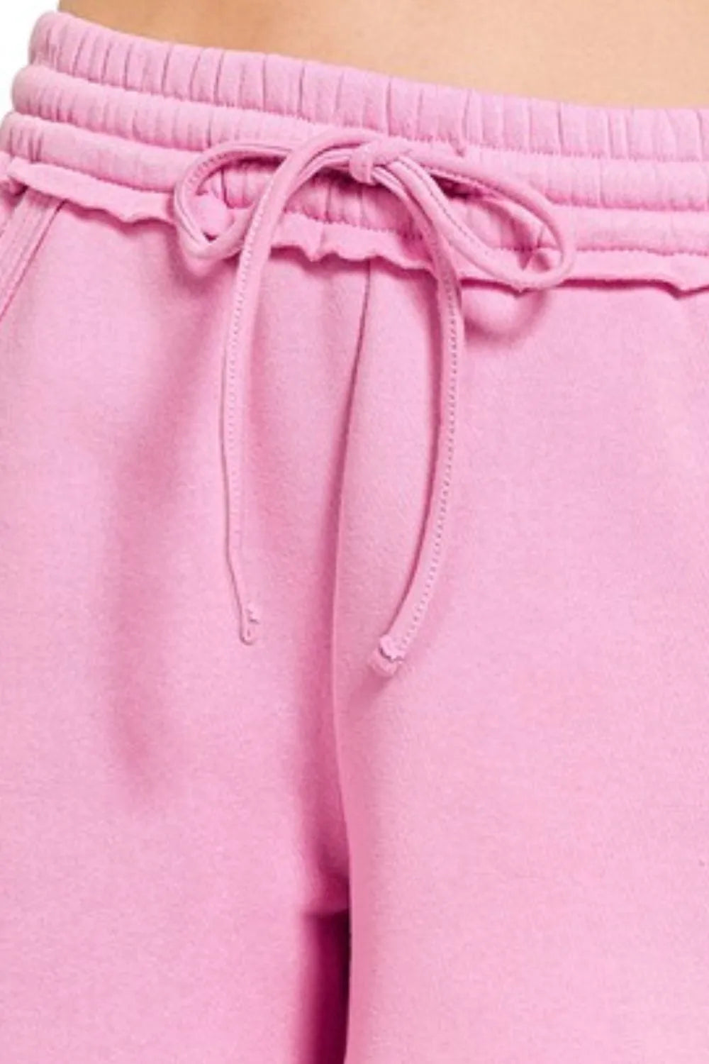 Zenana Fleece Raw Hem Shorts With Drawstring Waist and Pockets 7188721d-c5fd-4ca0-a320-54a8e99cb4d2-Max-Origin Trendsi