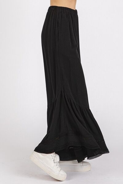 Mittoshop Black Wide Leg Pants Lace Ruffle Asymmetric Hem