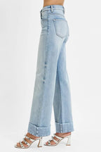 RISEN Women's Jeans Light Wash Tummy Control High Rise Ankle Wide Cuffed 71b19ec1-0f2e-4f66-81e3-56ca94cc095e-Max-Origin Trendsi