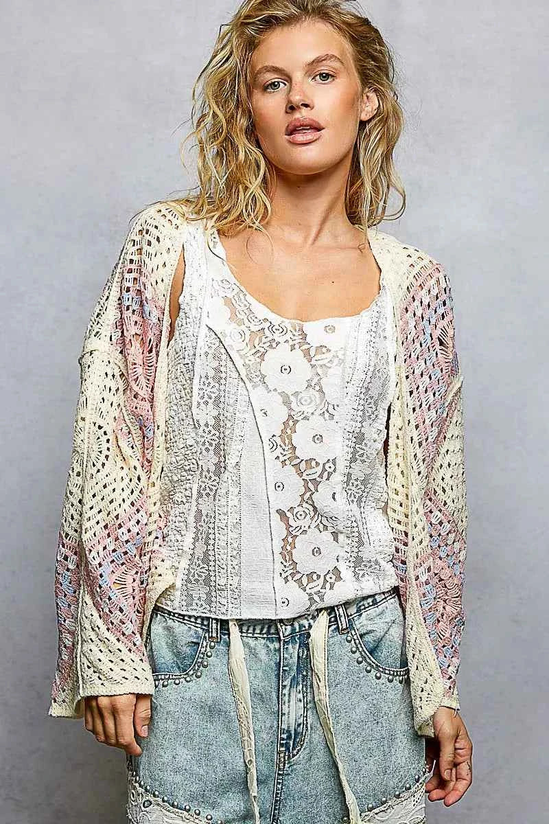 POL Crochet Cardigan Ivory Pink Open Front with Granny Square Pattern IVORY PINK One Size 71b27d60-70bb-4719-a1bd-2483df2f68c8-Max-Origin Trendsi