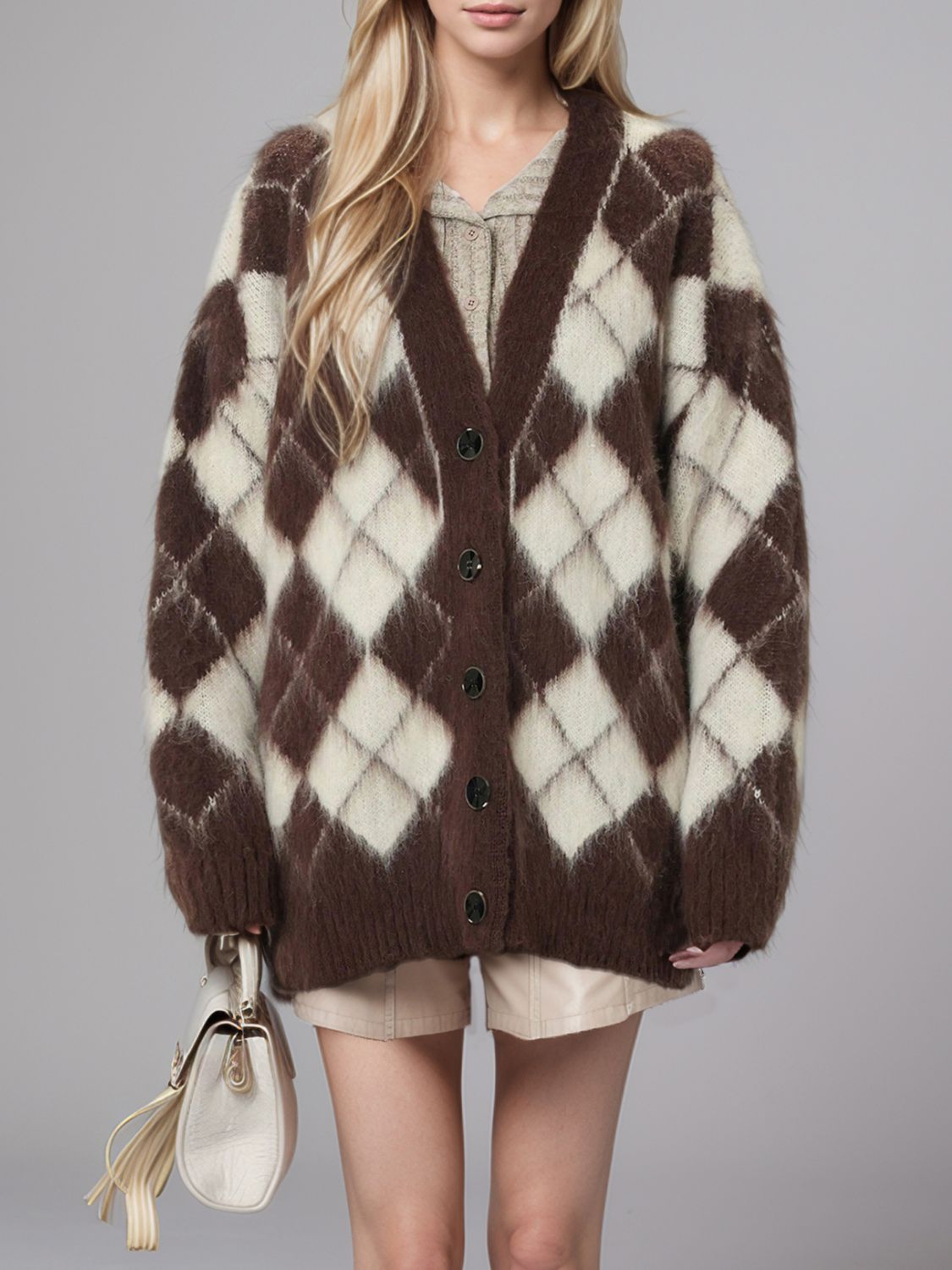 Women Argyle Diamond Cardigan V-Neck Button Up Soft Knit Long Sleeve 71cac20c-b9b7-4c6c-b27e-413d32c4cb04-Max Trendsi