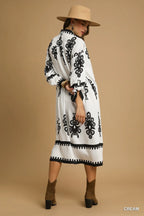 Umgee Midi Dress Cream Black Abstract Print Buttoned Short Sleeve 71ccb80a-d30c-4635-82b7-f832040233b2-Max-Origin Trendsi