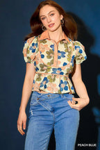 Umgee Cropped Blouse Peach Blue Floral Print Puff Sleeve Buttoned Top 71cdf9dc-9402-42b1-a4fa-333686c655e1-Max-Origin Trendsi